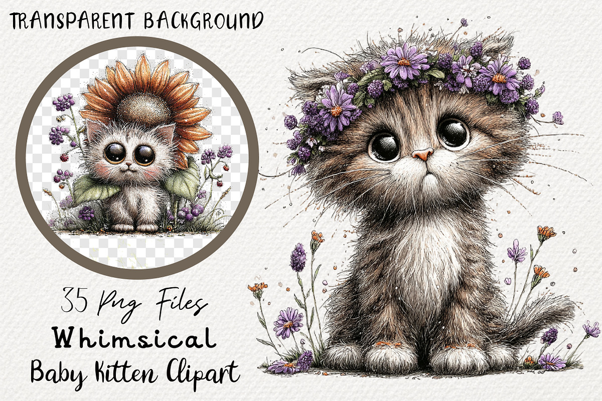 Whimsical Baby Kitten Clipart Bundle, a Transportation Illustration by Digital Artistic99 (Photo 1 of 7)