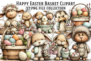 Easter Basket Clipart Bundle, an Illustration by Dream Creation