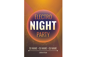 Electro night party concept banner, an Object Illustration by Ylivdesign