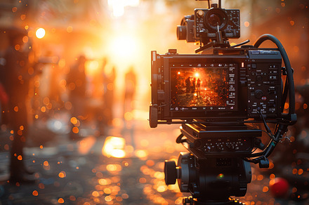 Cinematic Film Production Set with Camera and Dynamic Lighting, a Photo by AS photostudio