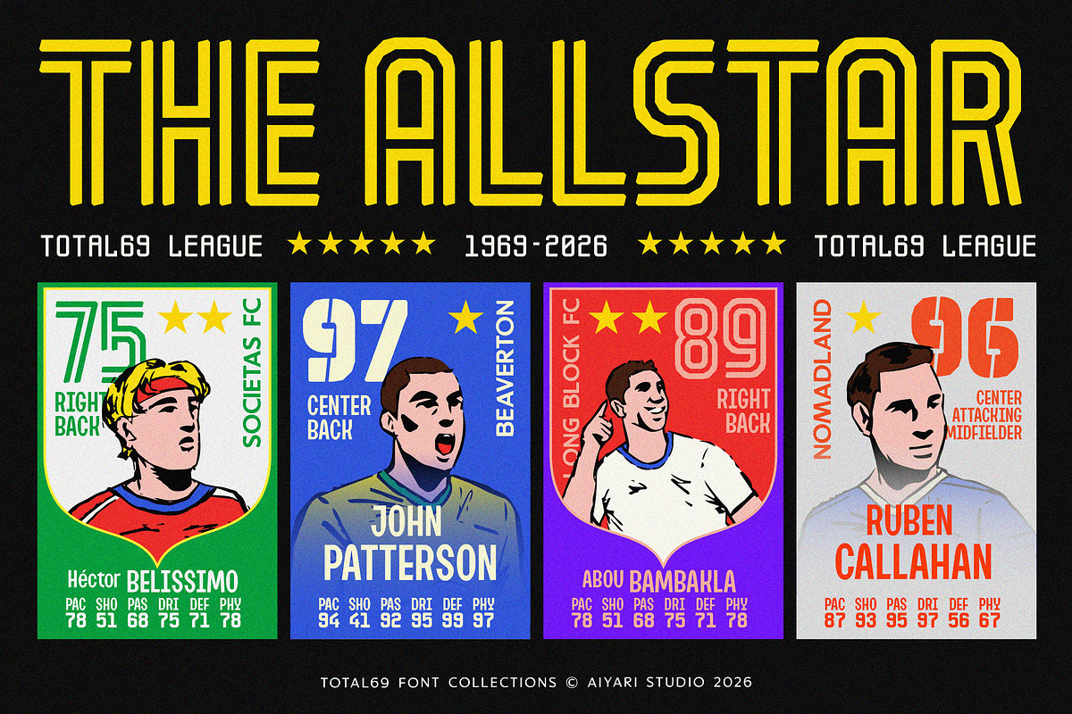 Total 69 — Football Font Collection, a Sans Serif Font by Aiyari (Photo 14 of 20)