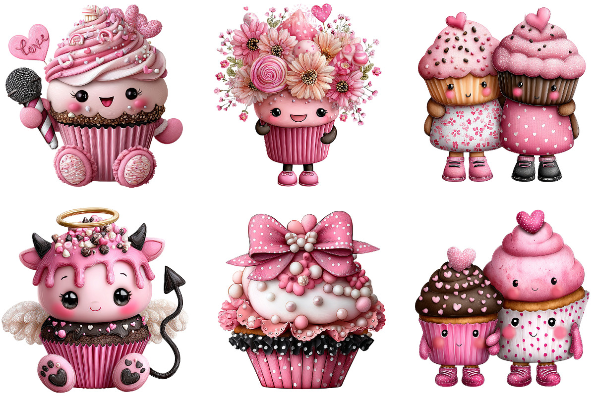 Funny Valentine’s Day Cupcake Clipar, an Illustration by DreamCafeArt (Photo 3 of 6)