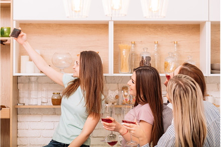 cheers friends women home party, a Person Photo by Photo Drive Studio