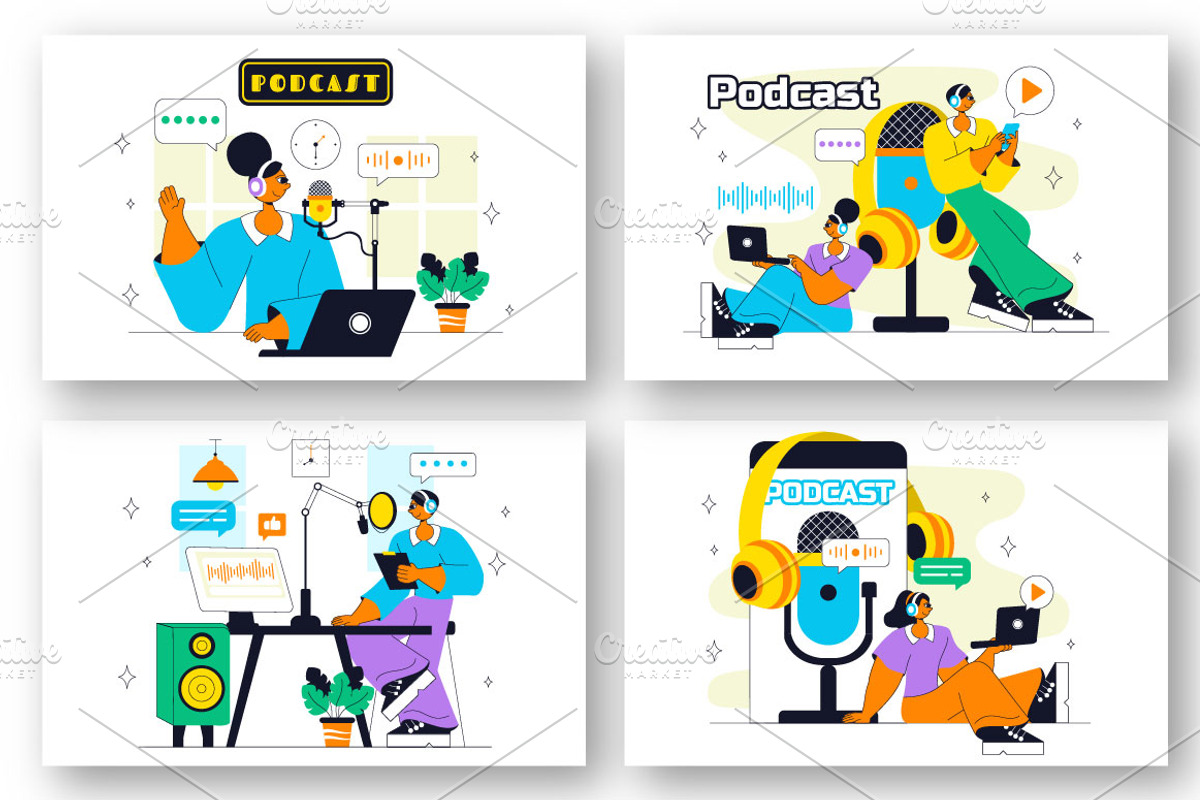 10 Podcast Studio Illustration, a Person Illustration by denayunebgt (Photo 3 of 4)