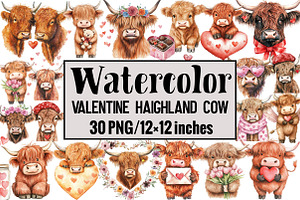 Valentine Haighland Cow, an Illustration by Design Market