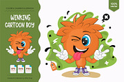 Cartoon winking boy. Tshirt, PNG., a Person Illustration by KENO Mascots (Thumbnail 1 of 3)
