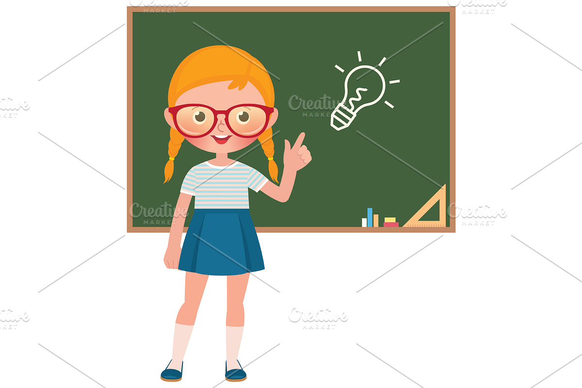 Child girl pupil at the school board, an Education Illustration by Julia's illustrations