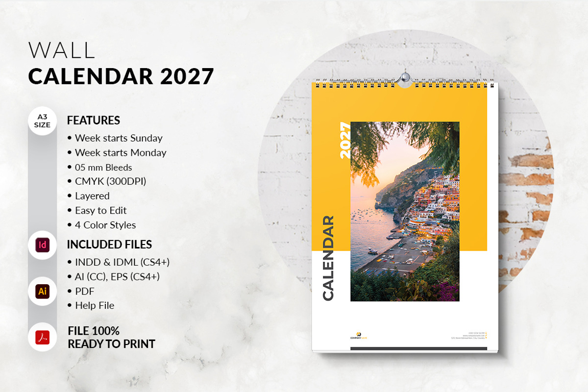 2027 Wall Calendar Template, a Stationery Template by MstArtwork (Photo 6 of 6)