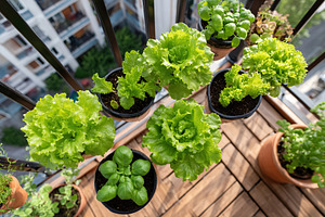 Exploring an urban hydroponic garden filled with vibrant leafy greens on a sunn, a Food & Drink Photo by AlyaAnd