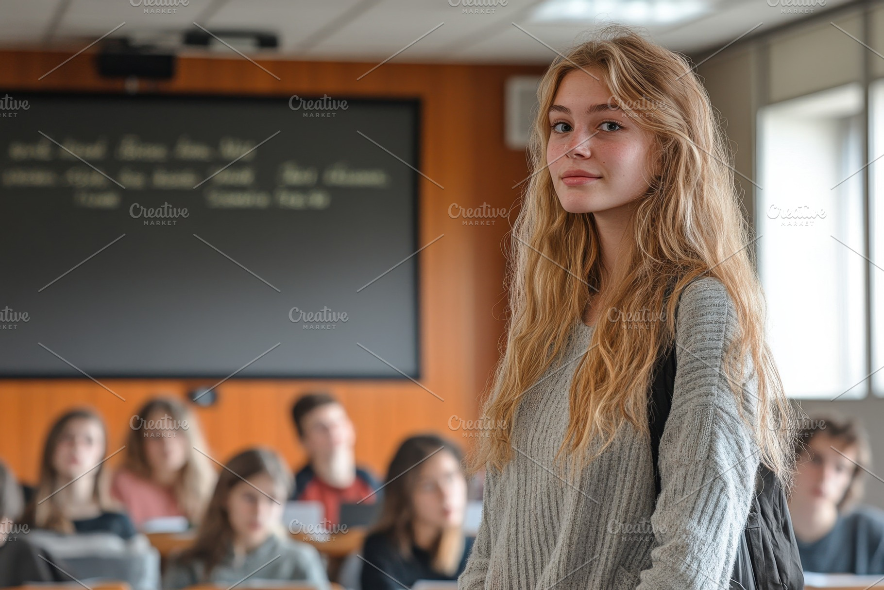 Student stands confidently in classr, a Photo by Tanuart