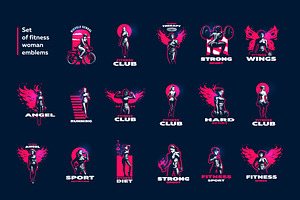 Woman fitness emblem.