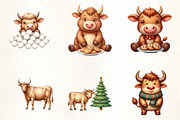 Cute Christmas Highland Cow Clipart, an Illustration by CrexoraLab (Thumbnail 2 of 5)