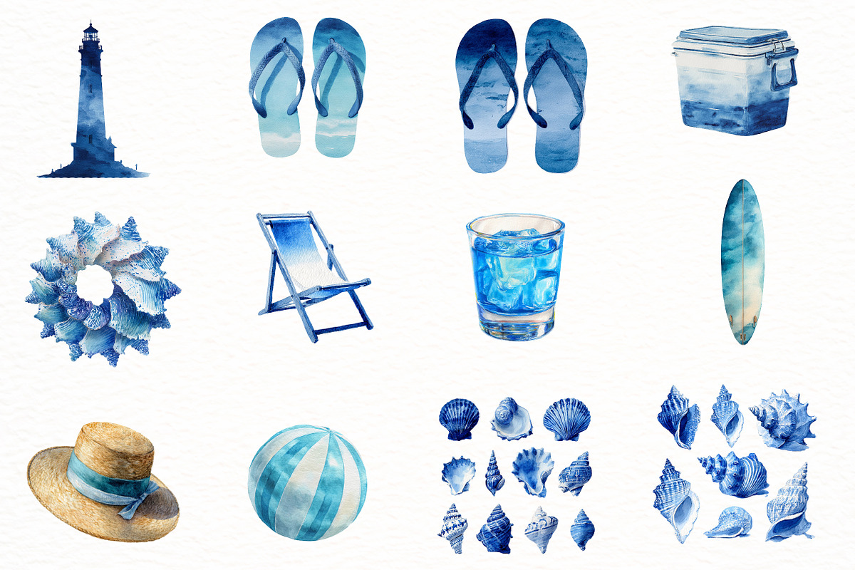 watercolor Summer beach clipart, an Illustration by Designworld (Photo 3 of 7)