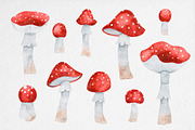 Watercolor Red Mushrooms Clipart, an Illustration by MilanaDesignShop (Thumbnail 2 of 5)