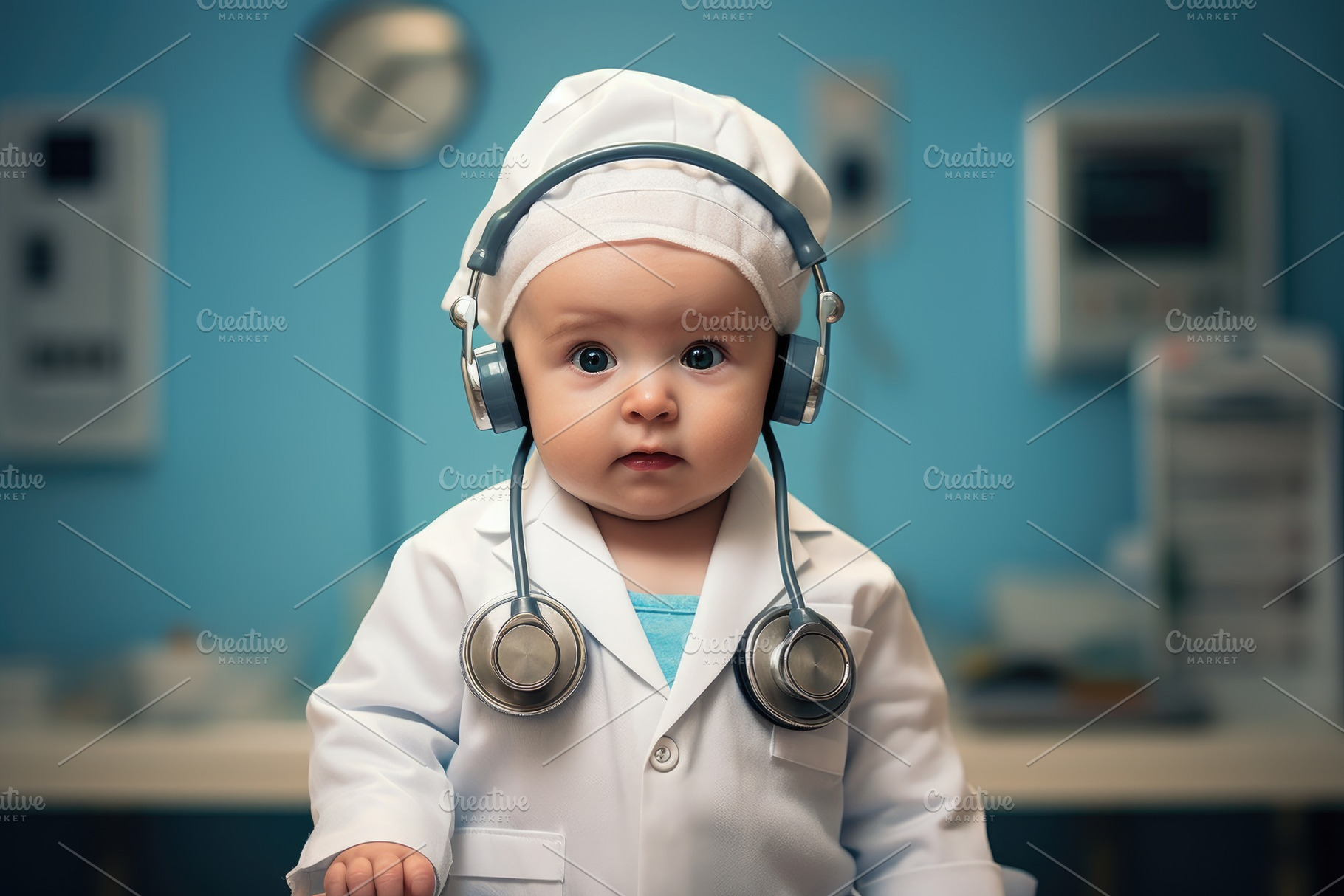Cute baby boy dressed as a doctor wi, a Photo by Iftikhar Alam