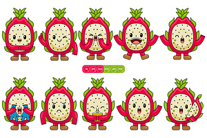 Dragon Fruit Mascot Vector Pack, a Food Illustration by MEDZ