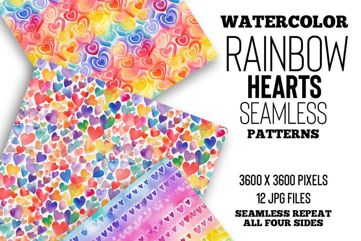 Watercolor Rainbow Hearts, a Pattern Graphic by Skritch Studio (Photo 1 of 8)