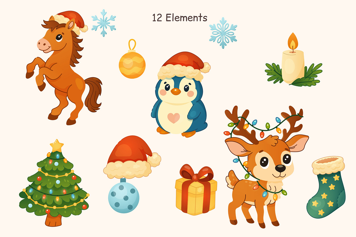 Cute Winter & Christmas Clipart Set, a Seasonal Illustration by Bielousova Art (Photo 2 of 8)