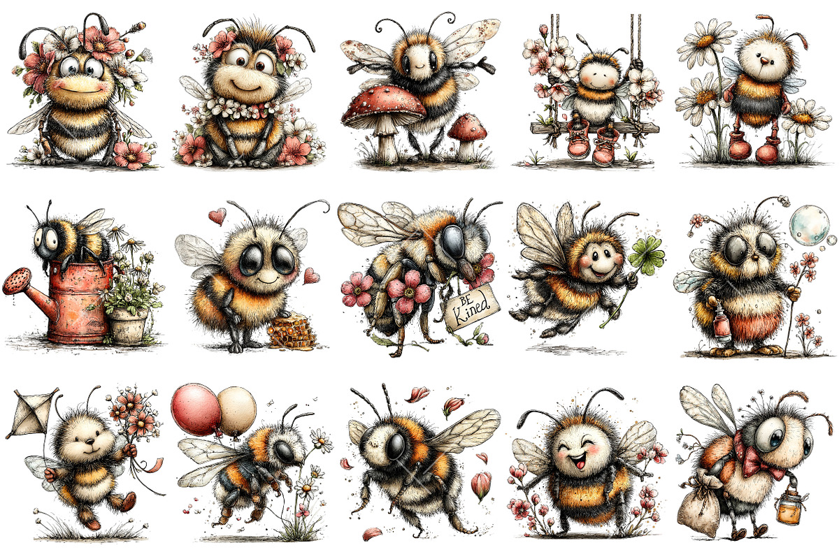 Quirky Spring Bee Clipart, an Illustration by OK Design (Photo 3 of 6)