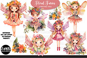 Floral Fairies watercolor clipart, a Decorative Illustration by AMBillustrations (Thumbnail 1 of 5)