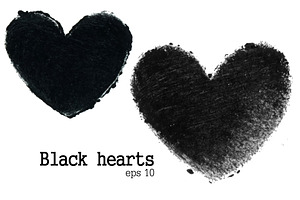 Set Of Black Watercolor Hearts