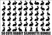 Cute Rabbit Silhouette Vector Bundle, an Illustration by yasushie (Thumbnail 1 of 51)