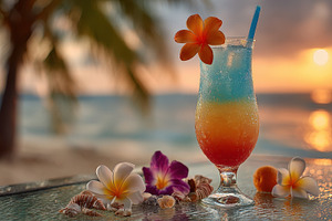 Tropical Sunset Cocktail Beach Relax, a Photo by Pixeness Studio