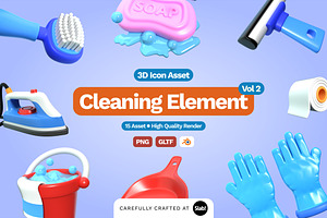 3D Cleaning Element Icon Vol 2