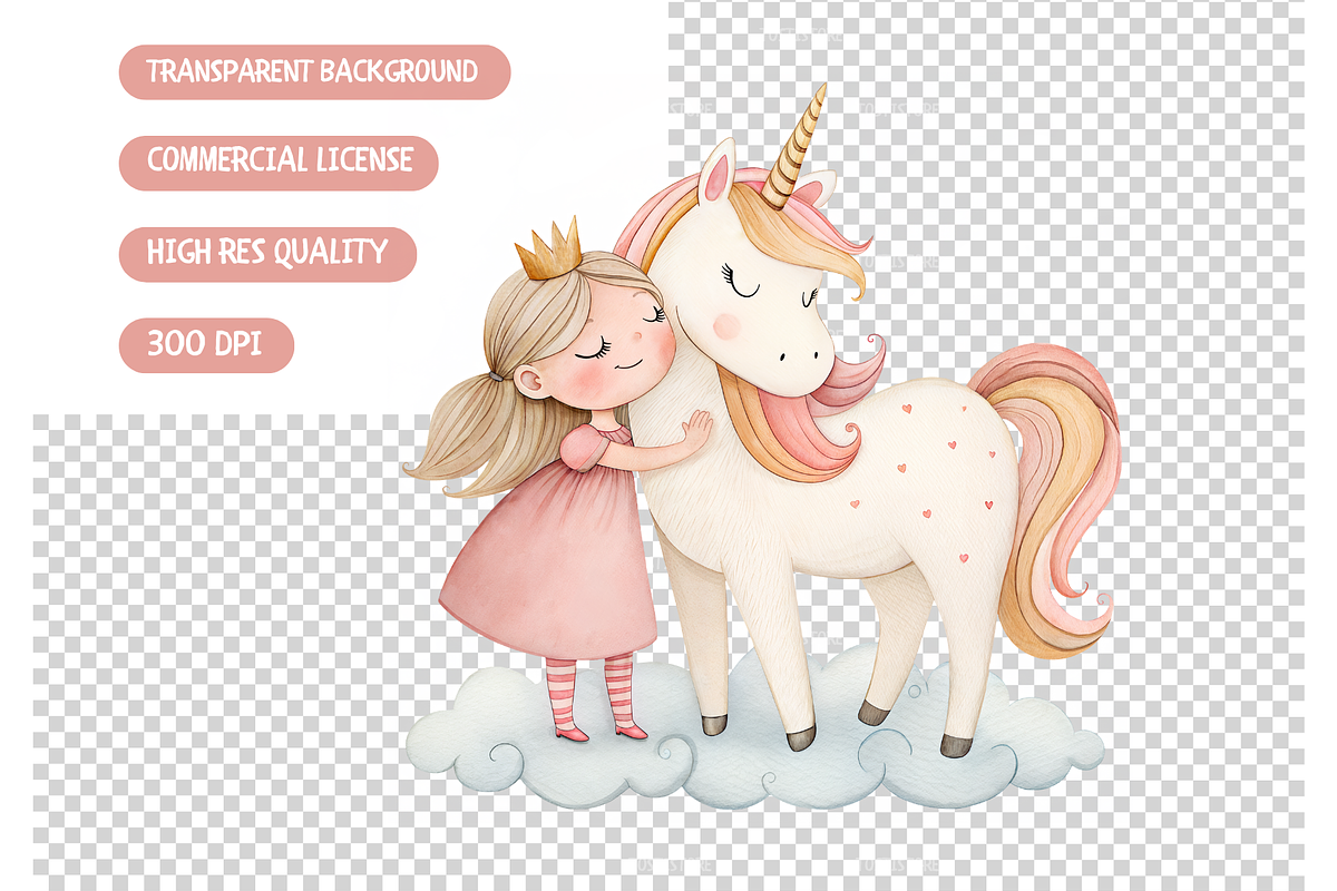 Unicorn And Princess Clipart, an Illustration by TatiMockup (Photo 4 of 4)