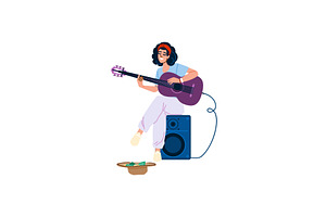 Street musician playing guitar and, a Person Illustration by pikepicture