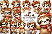 Cute Autumn Sloth Clipart Set, a Seasonal Illustration by V Design Creator (Thumbnail 1 of 9)