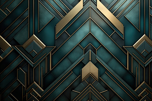 A Modern Geometric Art Deco Pattern Featuring A Combination Of Teal And Gold Co