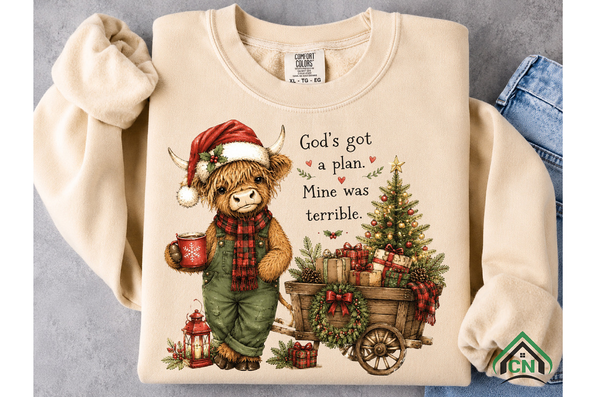 Christmas Highland Cow Cheer PNG, a Seasonal Illustration by Craft Nest (Photo 5 of 6)