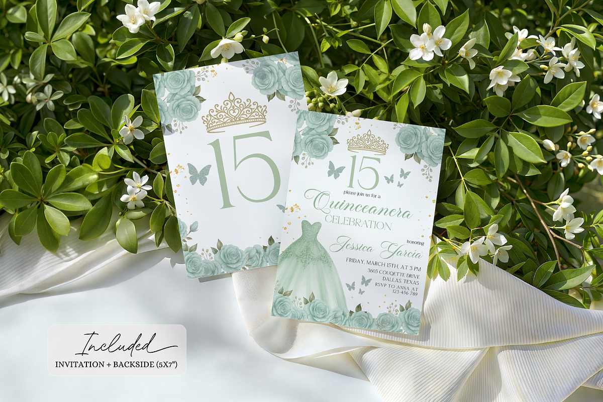 Mint Green Quinceanera Invitation, a Templates & Theme by VeliusCreativeStudio (Photo 2 of 3)
