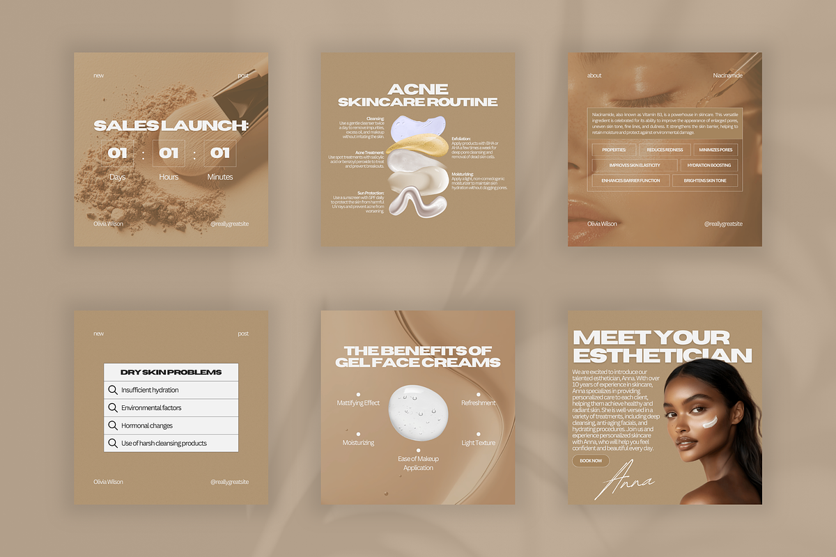 Beige Skin Care Instagram Templates, a Social Media Template by Xenié Creative (Photo 4 of 10)