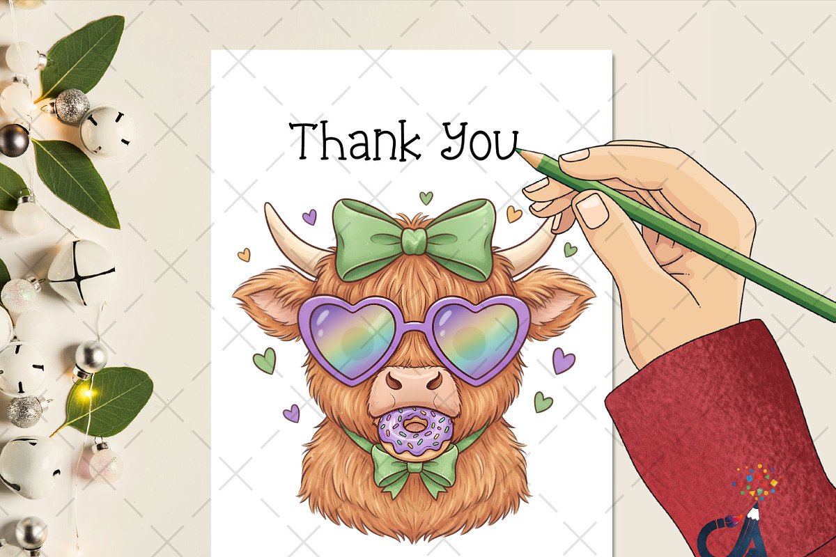 Retro Mardi Gras Highland Cow Png, an Illustration by Creative Art (Photo 4 of 6)