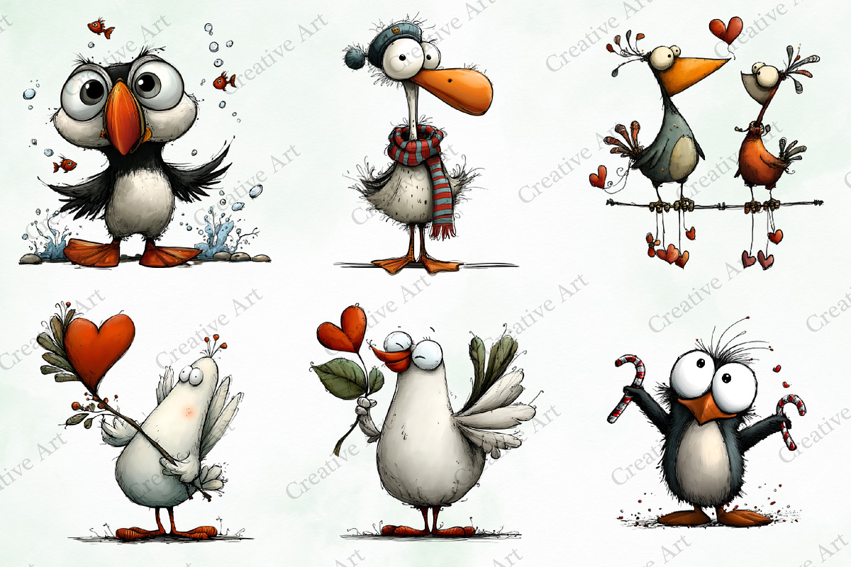 Whimsical Birds Clipart Bundle, an Illustration by Creative Art (Photo 5 of 10)