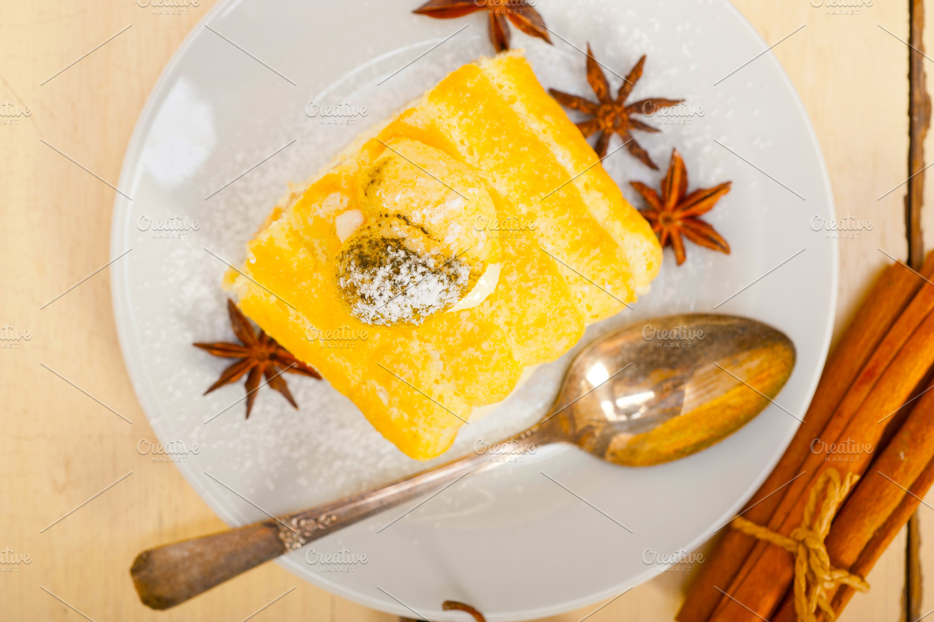 cream roll cake dessert and spices, a Food & Drink Photo by keko64