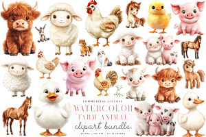 Watercolor Farm Animal Clipart