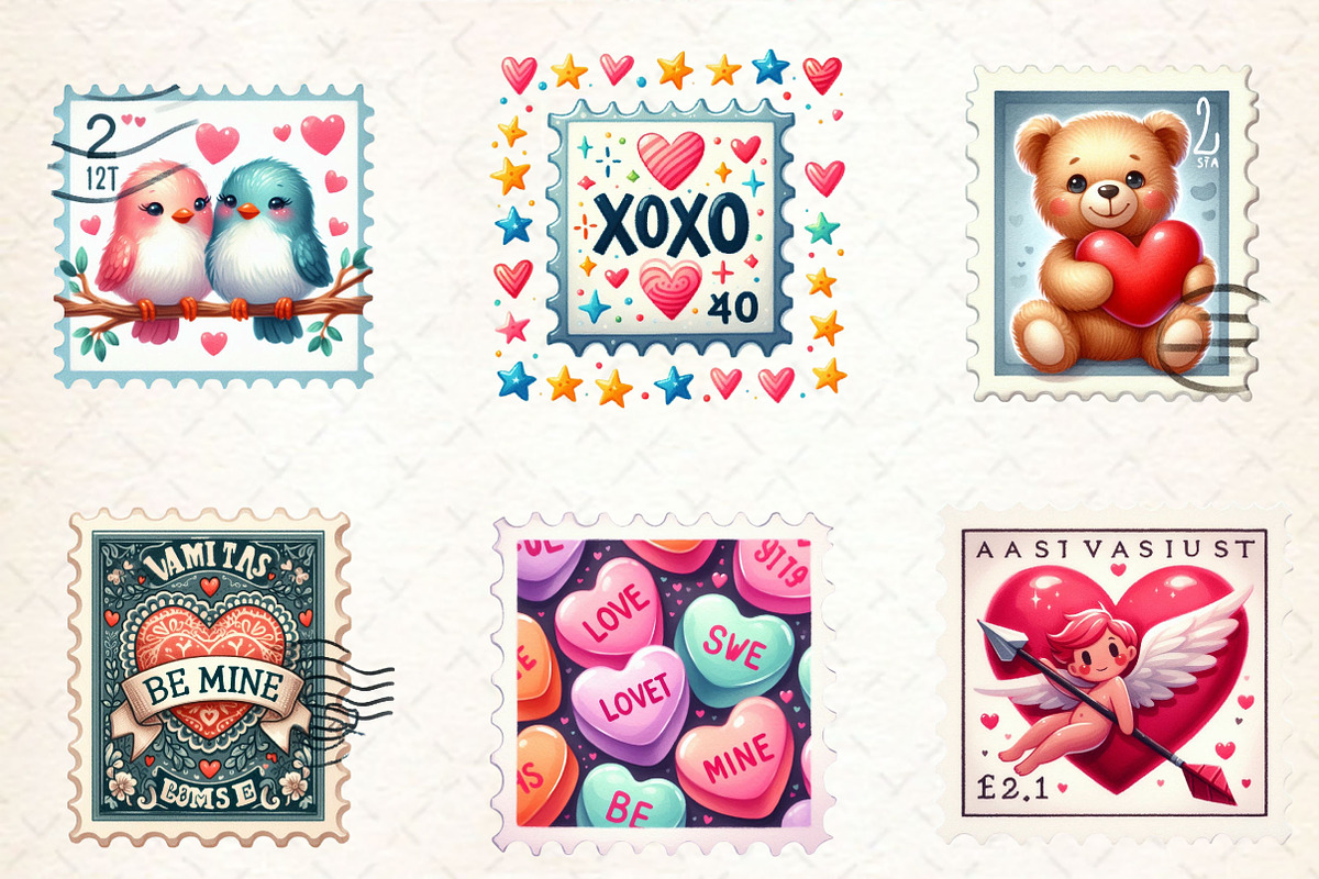 Valentine Stamps Sublimation Clipart, a Work Illustration by Dream Creation (Photo 4 of 6)