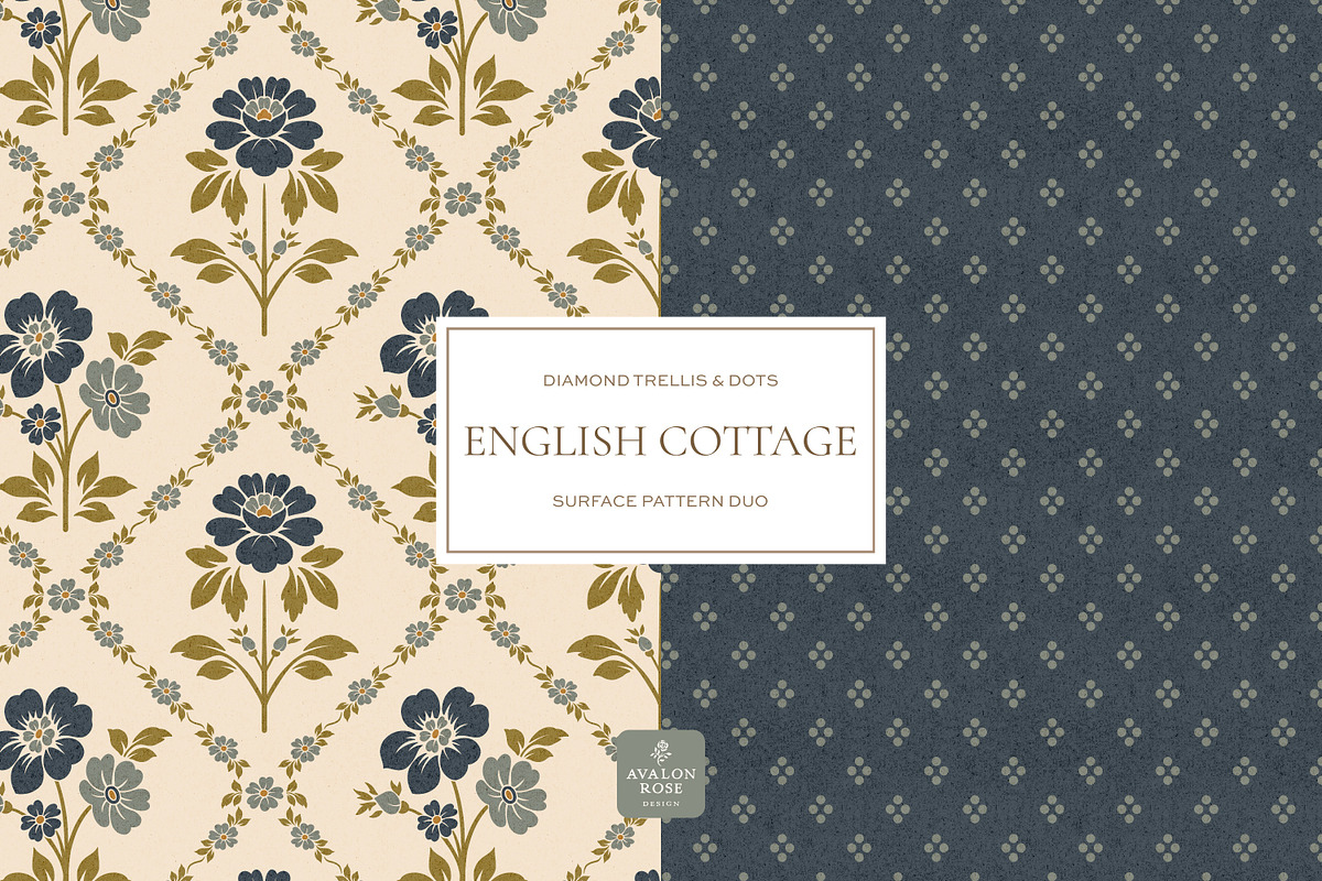 Vintage Blue Cottage Floral Patterns, a Pattern Graphic by Eclectic Anthology (Photo 2 of 16)