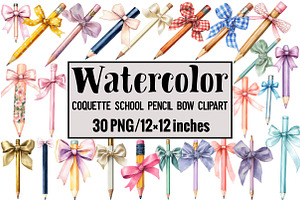 Coquette School Pencil Bow Clipart, an Illustration by Design Market