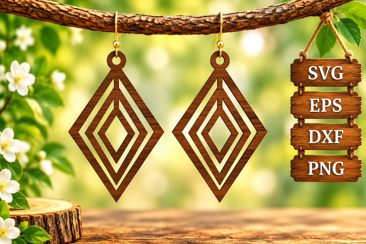 Diamond Geometric Earring Laser SVG, an Object Graphic by Libby Wishes (Photo 2 of 3)