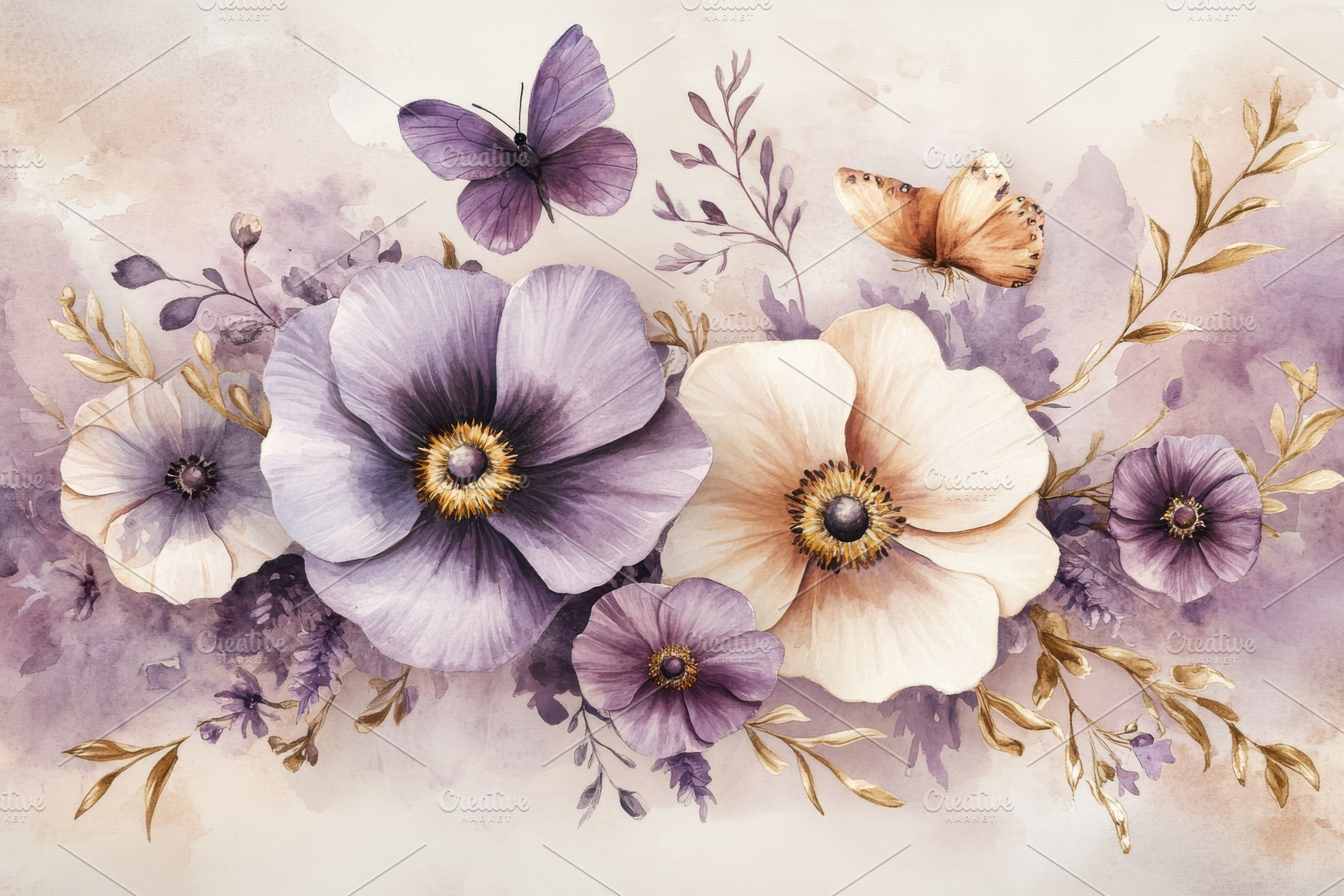 Watercolor floral arrangement with b, a Photo by Pixeness Studio