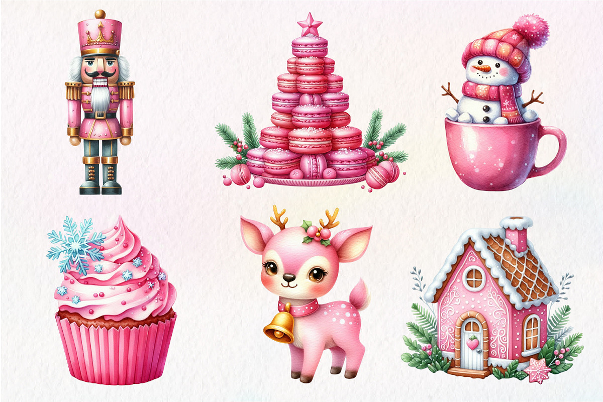 Pink Sweet Cute Christmas Clipart, an Illustration by Dream Creation (Photo 3 of 7)