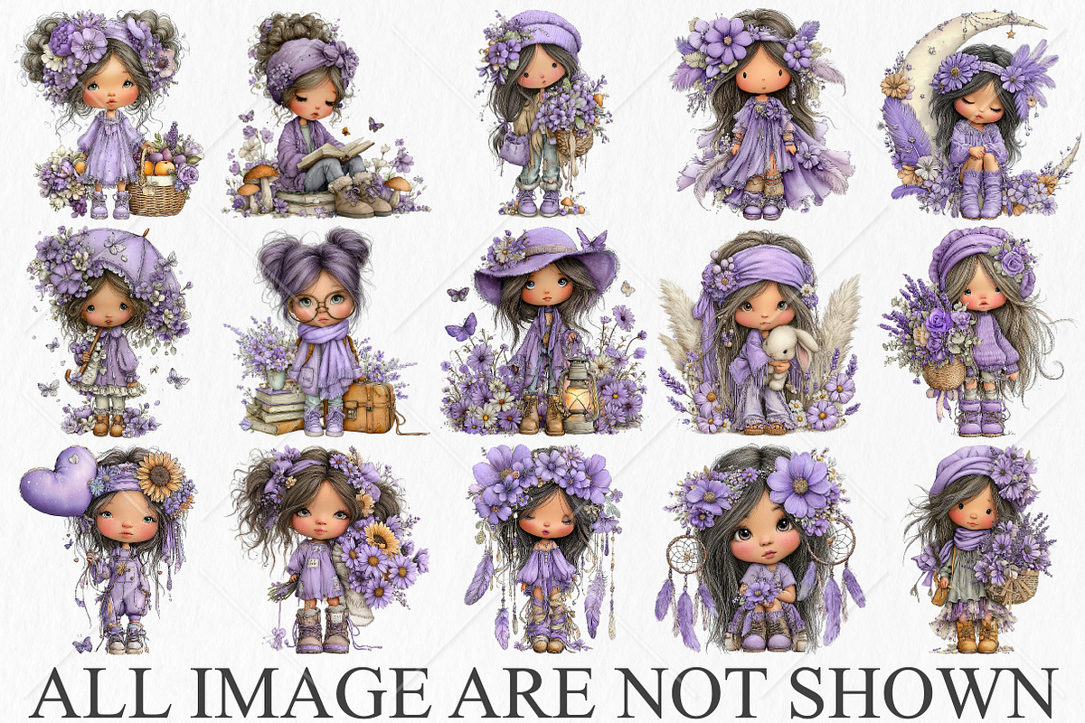 Whimsical Boho Quirky Girl Clipart, a Seasonal Illustration by Canvas Craft (Photo 4 of 10)