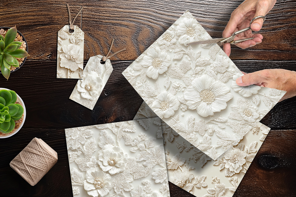Ivory Floral Lace Scrapbook Paper, a Background Graphic by V Design Creator (Photo 4 of 12)