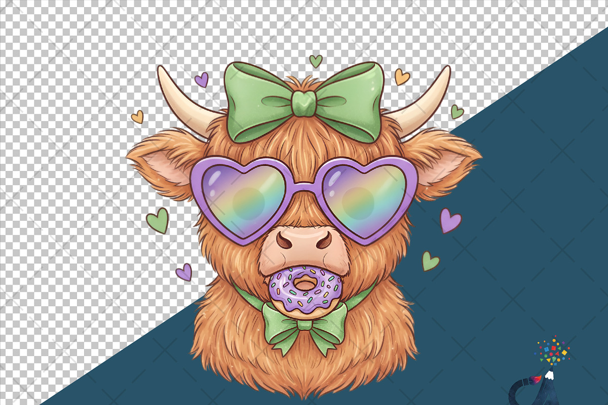 Retro Mardi Gras Highland Cow Png, an Illustration by Creative Art (Photo 6 of 6)