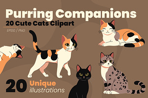 Purring Companions – 20 Cute Cats, an Animal Illustration by moja doodle