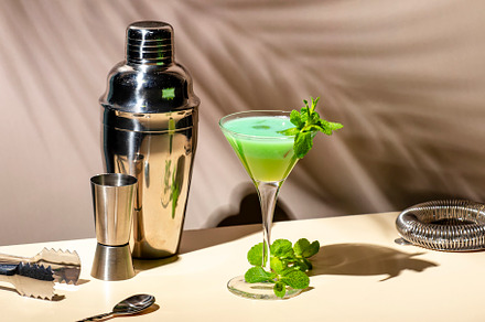 Grasshopper cocktail, green alcoholic drink with mint liqueur, c, a Food & Drink Photo by 5PH